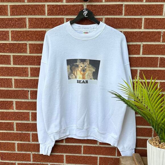 Vintage 90s custom bear dog graphic on fruit of the loom best sweatshirt - Picture 1 of 3